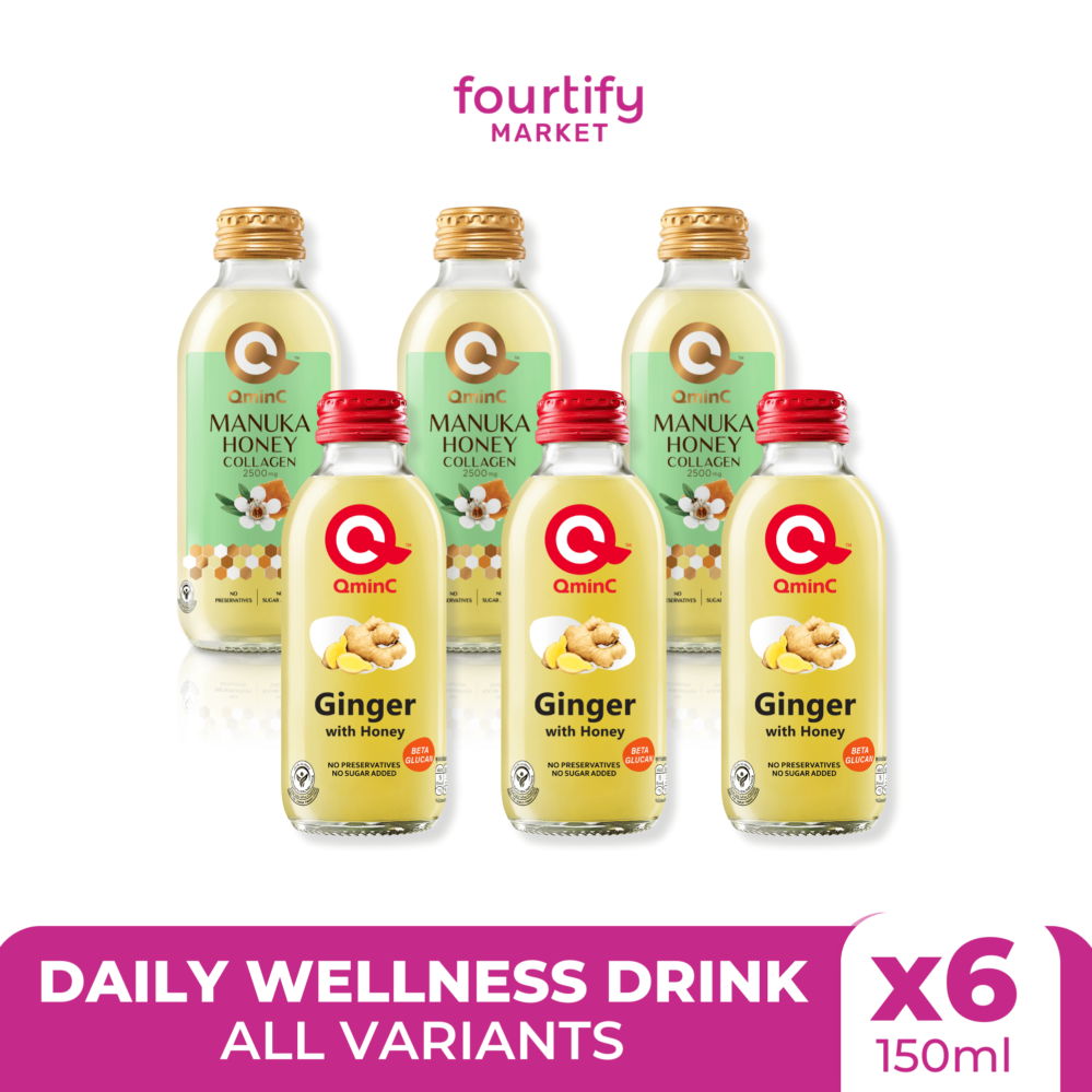 QminC Mix Bundle: Ginger with Honey + Manuka Honey Collagen - Bottle of 6